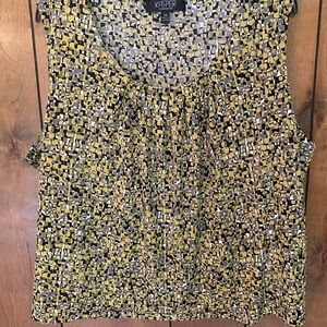 Kasper Sleeveless Scoop Neck Camisole in Mustard Multi-Print